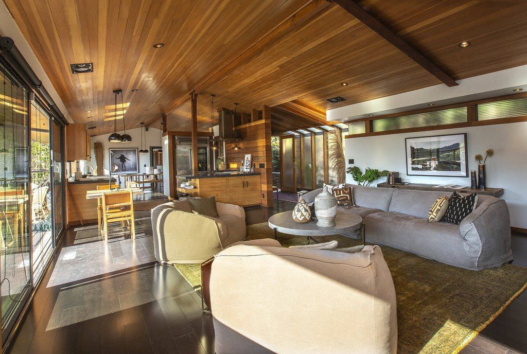Wood and glass abound in Gurira's open floor plan home.